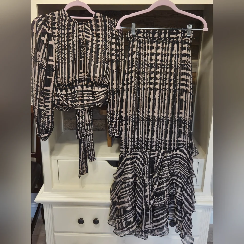 Misa Los Angeles Danillea Zebra Print Maxi Ruffled High-Low Skirt- Black & Pink